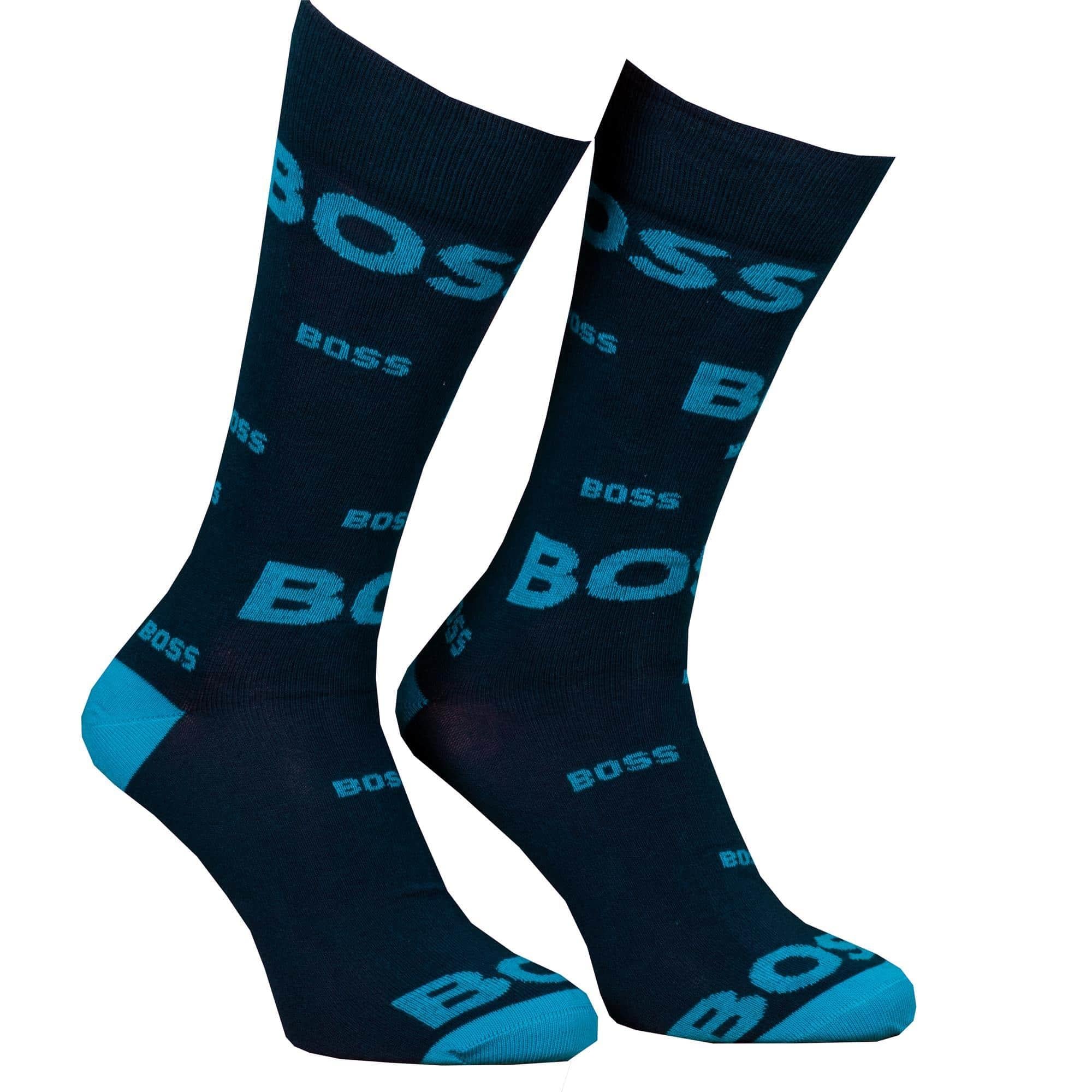 Boss Two Pack Combed Cotton Logo Sock Dark Blue